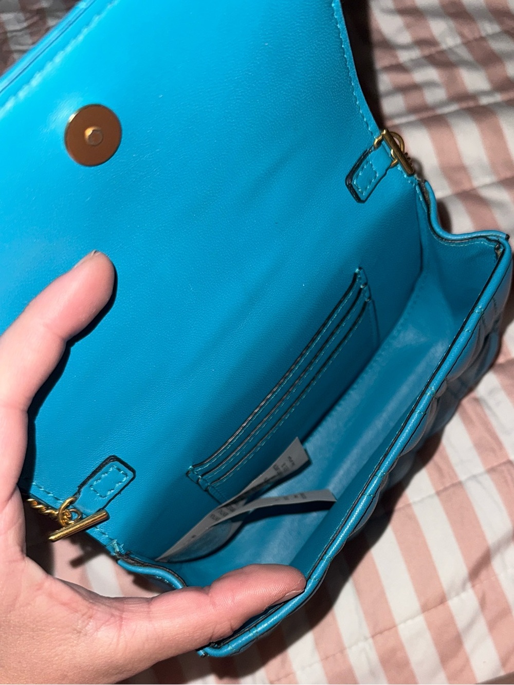 NWT Versace Virtus Bright Teal (blue) Mini Quilted Bag with Gold Chain! - Picture 4 of 9